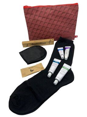 Travel Essentials Kit With REN Skincare Bamboo Toothbrush Socks & Red Pouch 70g